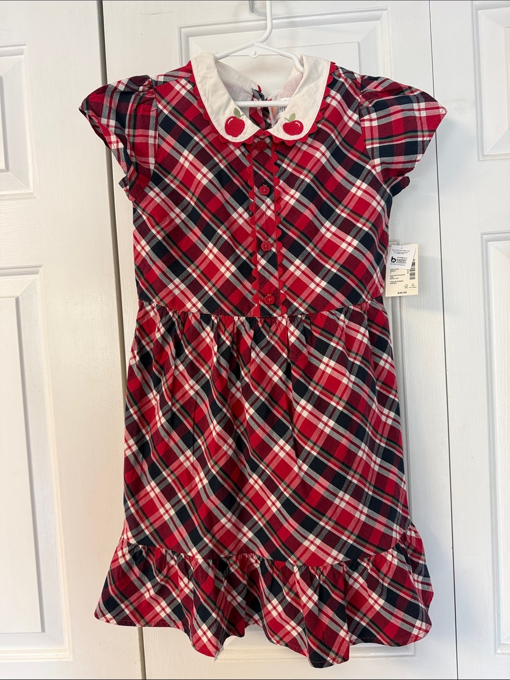 Gymboree Red Plaid Dress with White Collar and Heart Buttons